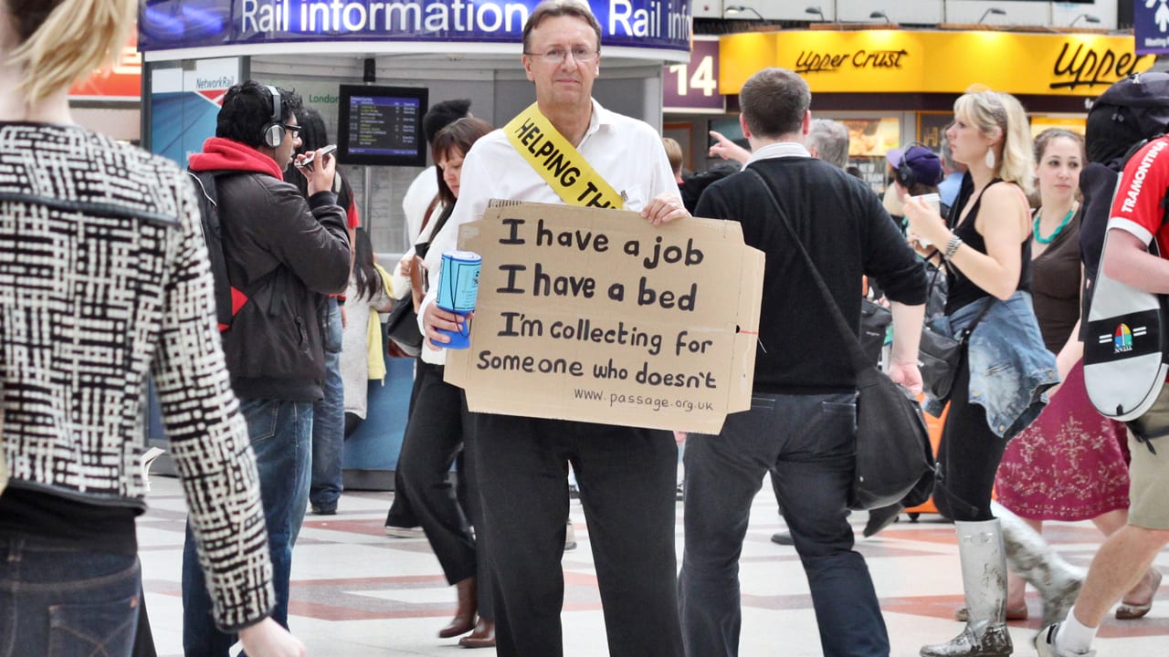 People With Homes Stand In For The Homeless To Collect Money