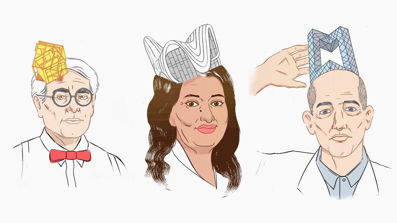 6 Starchitects Wearing Their Most Famous Buildings As Hats