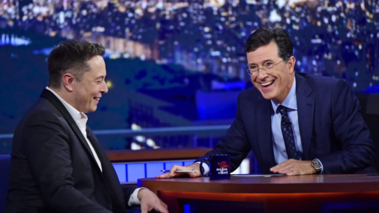 Tim Cook Elon Musk Travis Kalanick And Stephen Colberts Late Night 