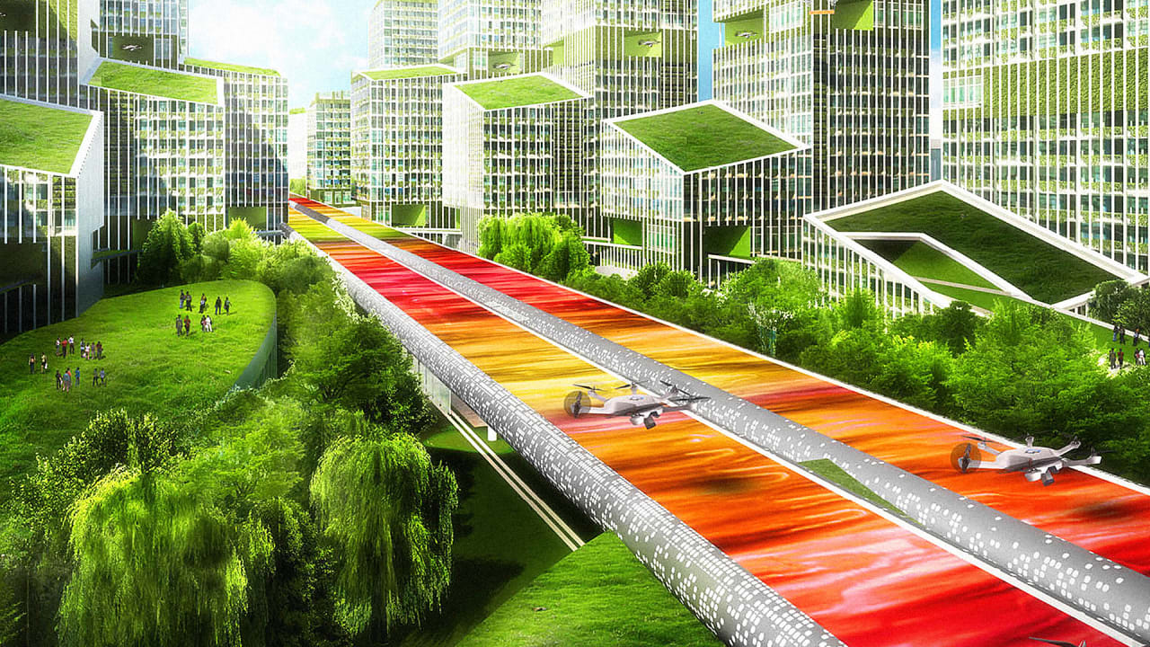 This Future Highway Will Remove Lanes But Add Public Transit And Spac   3062980 Poster P 1 This Futuristic Highway Design Adds Public Transit And A Lane For Drones 