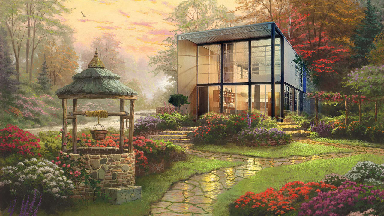 Mid Century Modernism Rendered As Thomas Kinkade Paintings   P 2 90223498 Famous Modernist Homes Get A Thomas Kinkade Makeover 