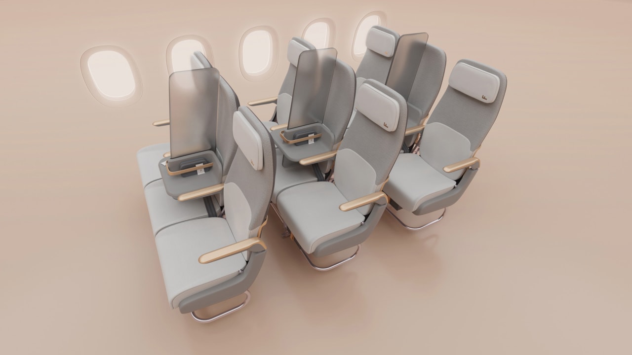 Isolate turns an airplane's middle seat into a COVID19 sneeze guard