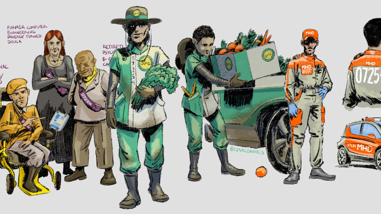 These drawings replace the police with other public service workers who truly 'serve and protect'