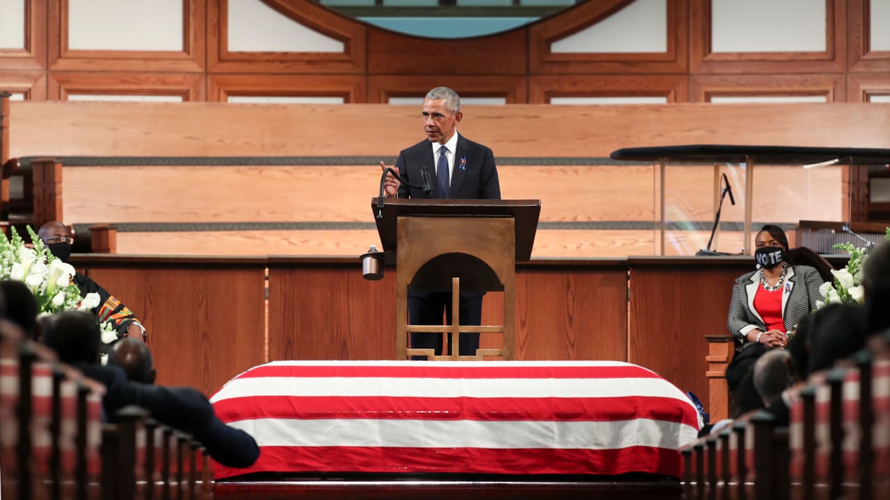 Obama warns of voting rights attacks at John Lewis funeral