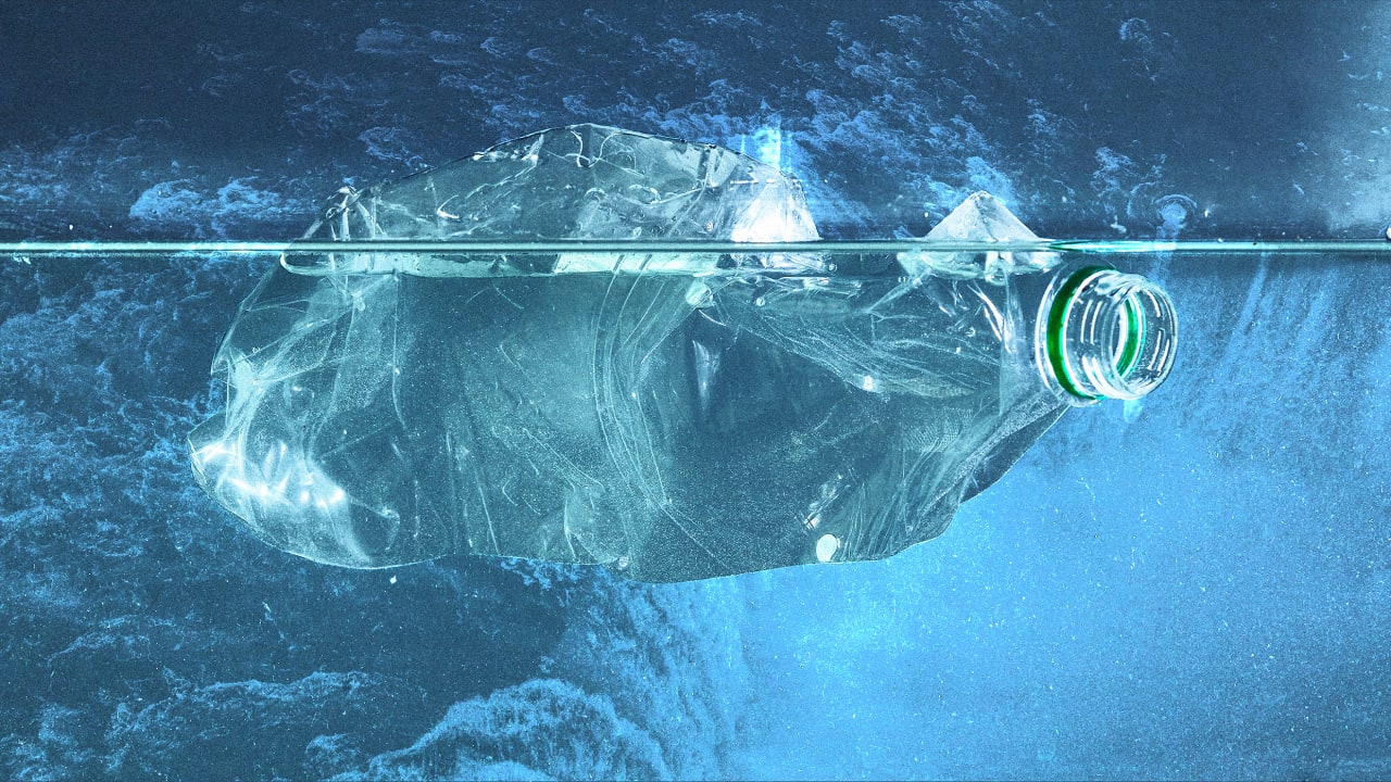 Plastic bottle top in the ocean