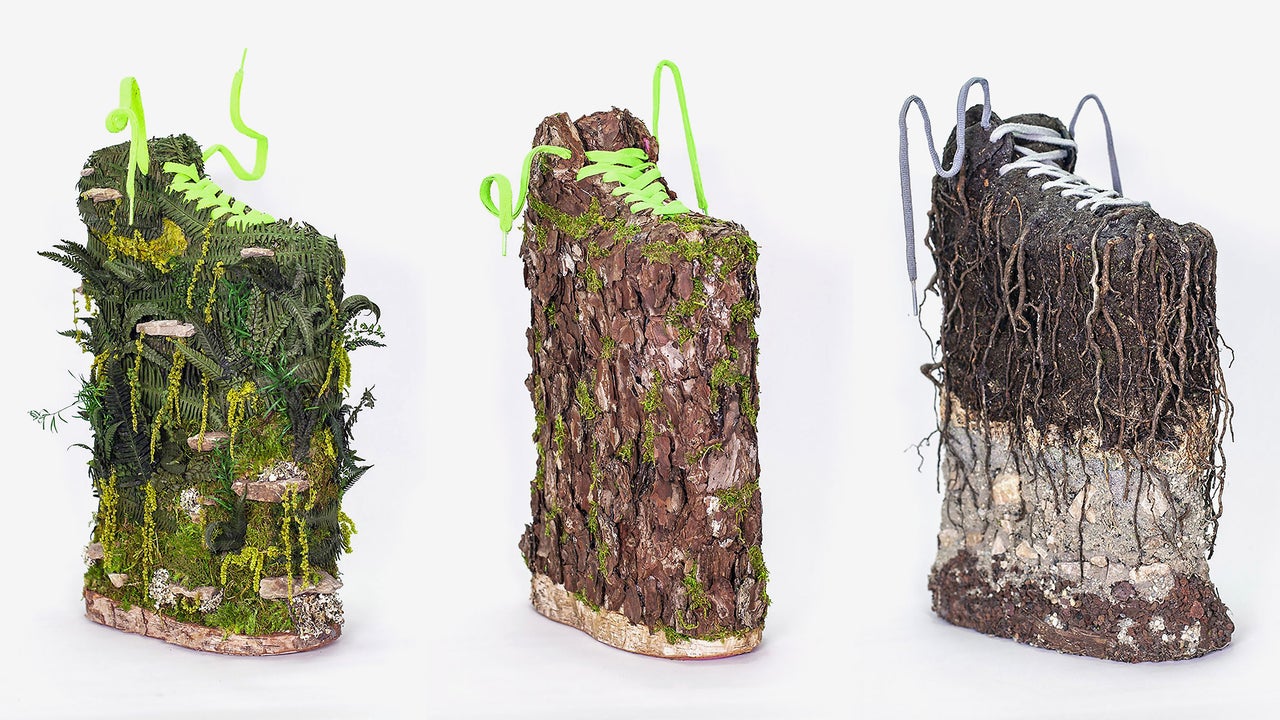 This artist turns old Nikes into sculptural marvels made of moss, bark - Vimarsana News