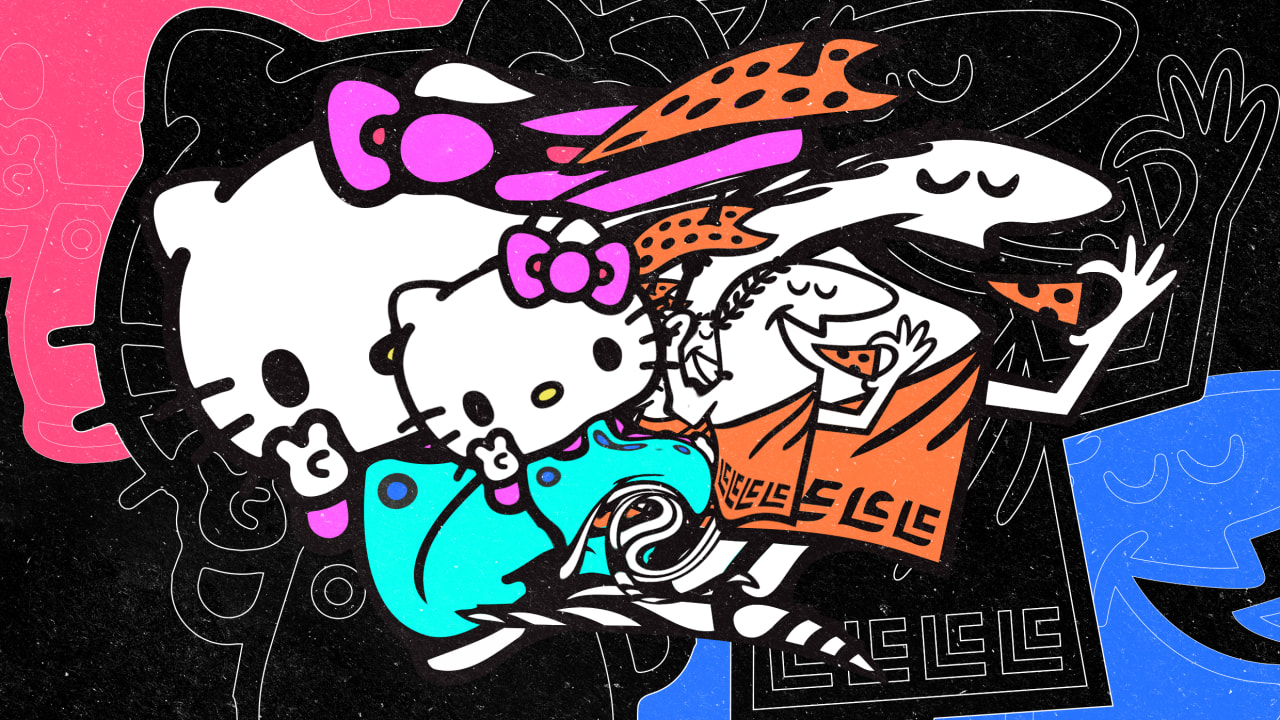 Premium AI Image  there are many hello kitty wallpapers on this pink  background generative ai