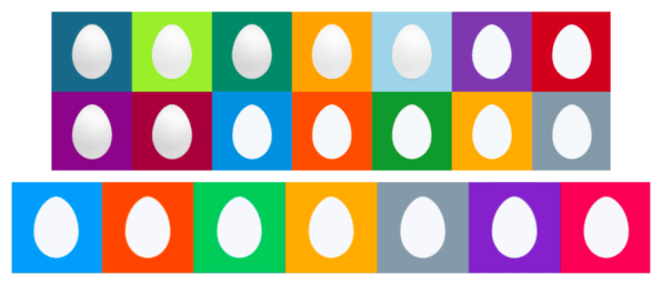 Twitter's 2010 egg designs, and the revised 2014 version, which reduced the color variety and eliminated the 3-D shadow effect