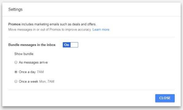 Inbox can identify certain types of emails and then show them to you in clusters periodically.