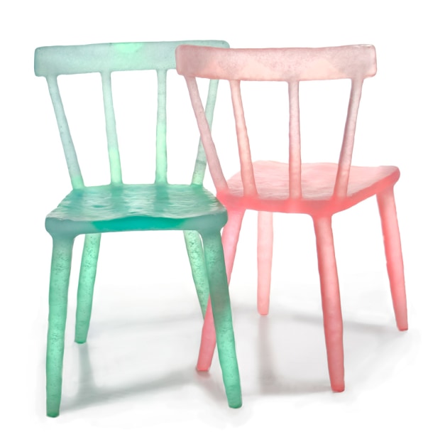 Reclaimed Glasses And Lunch Trays Give These Chairs Their