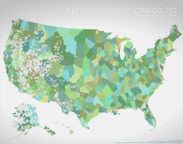 Craigslist Zip Code Map America, Charted According To Craigslist