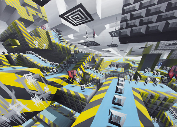 A Painter Whose Canvases Combine Minecraft Q Bert And M C Escher