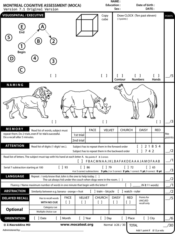 montreal cognitive assessment test pdf