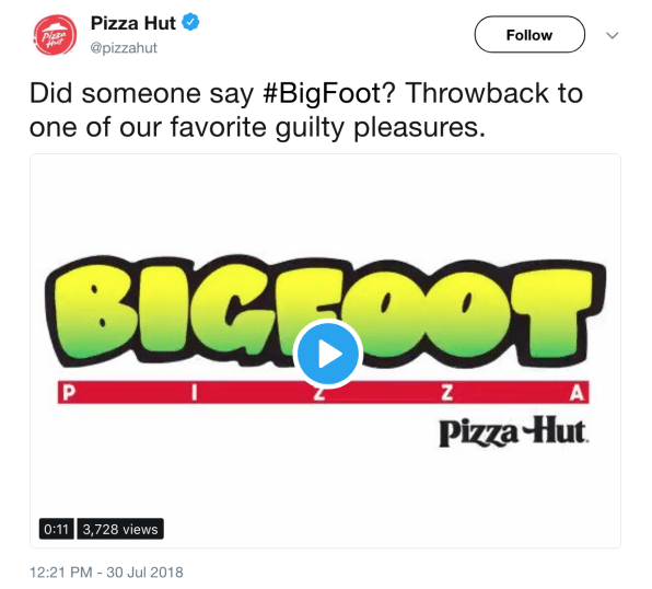 Note to Pizza Hut: Please check why “Bigfoot” is trending