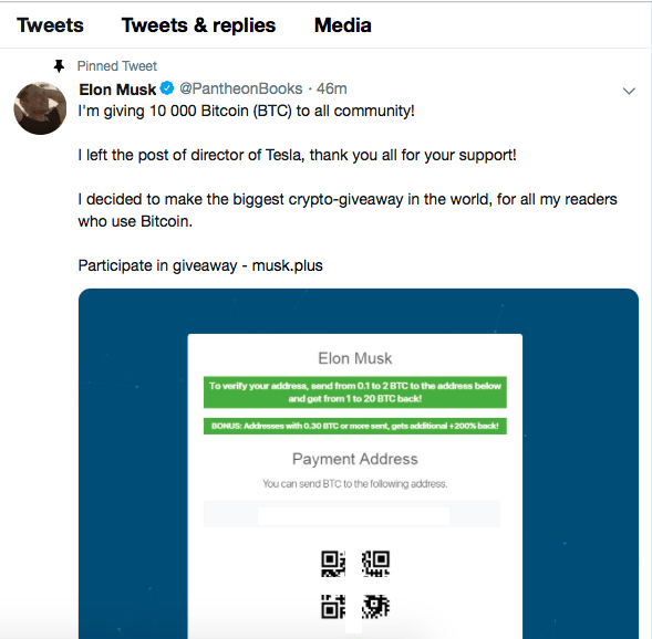 A Fake Verified Elon Musk Tried To Scam People Out Of Bitcoin On Twi - of course this wasn t actually musk it was a scam one that has been going on for a while now but given that the hackers both seized on a verified account