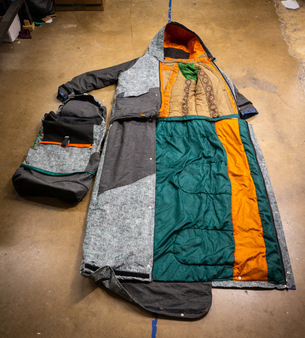 Sheltersuit coat doubles as a sleeping bag for the homeless