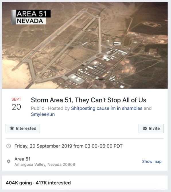 400,000 people have joined a Facebook event pledging to raid