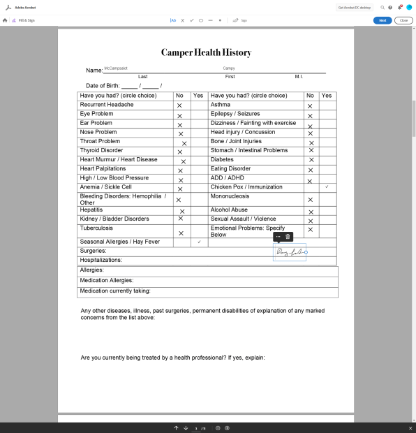 adobe sign and fill document onoine