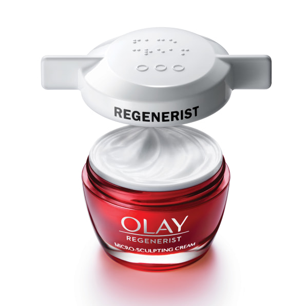 Olay's easy-open lid with Braille