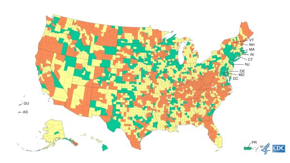 Updated CDC COVID map shows community level in your county.