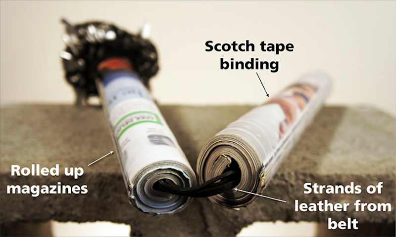 The “stuff” Booth uses isn’t necessarily what you’d expect. Recurring ingredients include dental floss and magazines, Axe body spray, and condoms.