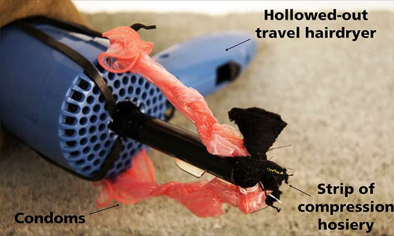 This is what powers his “Blunderbussiness Class” shotgun, which he demonstrates shooting $1.33 in pocket change through a piece of drywall, as well as his “Fraguccino” thermos grenade.